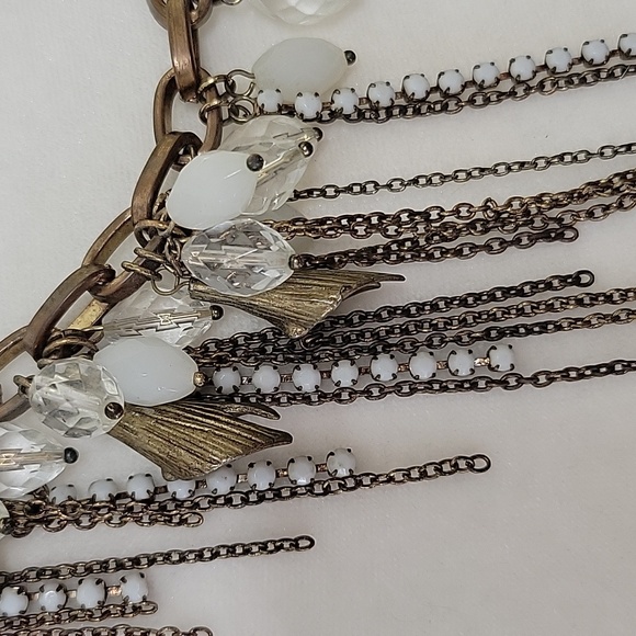 One Of a Kind Multi-Chain Necklace with White Beaded Accents - Picture 3 of 6